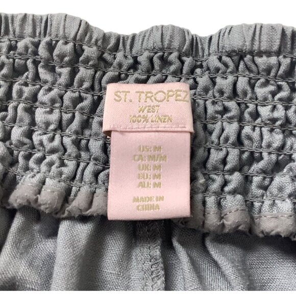 St. Tropez West Women Gray Linen Drawstring Wide-Leg Pants Size M Preppy Coastal - Picture 5 of 9